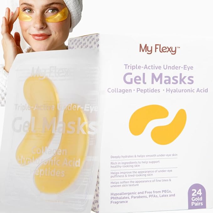 Under Eye Patches for puffy eyes and dark circles, Collagen & Peptides Skincare, Gold Eye Masks for dark circles and puffiness, Self Care Gifts for Women & Men, Under Eye Mask Patches 24 Pairs - Gold