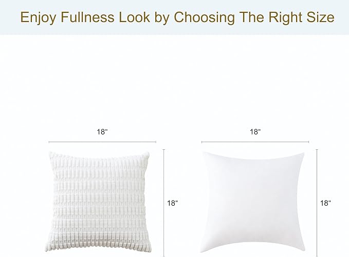 Volcanics Pack of 2 Pure White Decorative Throw Pillow Covers 18x18 Inch | Soft Corduroy Striped Square Cushion Cases, Modern Farmhouse Boho Home Decor for Couch Bed Sofa Living Room