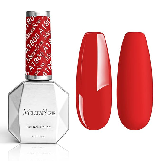 MelodySusie Thick Bright Red Gel Nail Polish,0.5fl oz Nails Soak Off UV LED Ruby Red Gel Polish Gift for Women Nail Art Manicure Salon DIY Nail Design Decoration at Home-A1806
