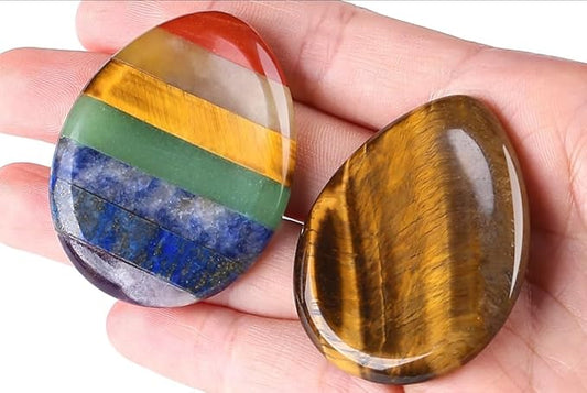 QINJIEJIE Crystal Thumb Worry Stone for Anxiety Healing Crystals Chakra Stones Tiger's Eye Water Drop Palm Worry Stones Meditation Crystal Stress Relief Items Gift for Him Stocking Stuffers 2PCS