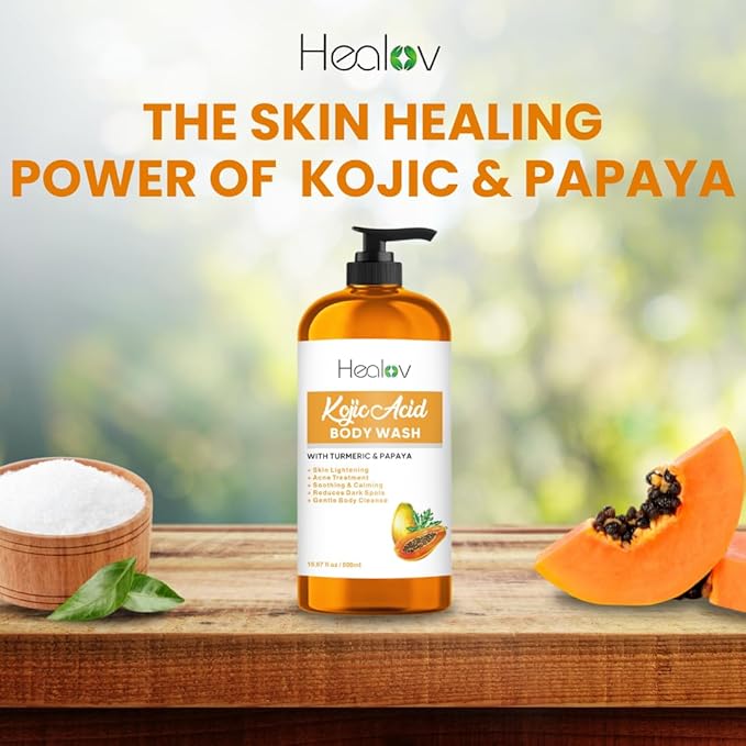 Kojic Acid Soap for Hyperpigmentation – Skin Brightening Kojic Papaya Body Wash – Dark Spot Soap Reduces Acne, Scars, and Evens Tone – Turmeric Body Wash for Brighter Glowing Tone