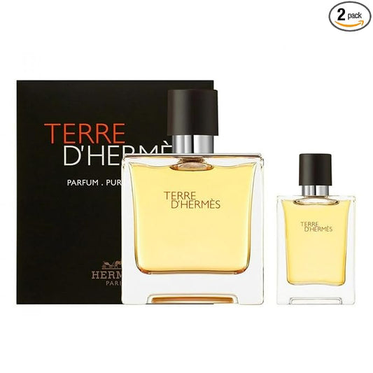 Hermes Terre D'hermes 2-Piece Set for Men, (2.5 Oz Pure Perfume Spray + 0.42 Oz Pure Perfume Spray)