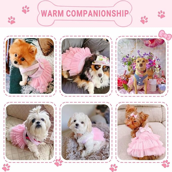 Dog Dresses, Fashion Pet Dog Clothes, Striped Mesh Puppy Dogs Princess Dresses (Pink, Medium)