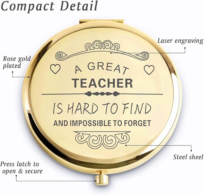 QUSTGO Teacher Appreciation Gifts for Women, Thank You Gifts for Teacher, Personalized Compact Mirror, Goodie Bag & Basket Stuffers for Valentines Day