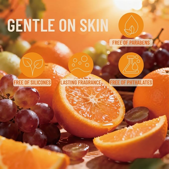Orange & Grape Body Spray for Women, Long Lasting Citrus Fruits Perfume Mist, Paraben Free Phthalate Free, Lightweight Non-Sticky Gentle Skin Safe Daily Fragrance, Travel Size 3.38 fl oz