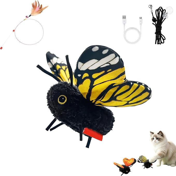 Smart Sensing Flapping Butterfly Toy Interactive Cat，Yellow