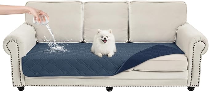 100% Waterproof Washable Dog Blanket,Berlin Blue+Navy Blue 35"x71" | ,7-Layer Reversible Couch Covers for Dogs Met for Sofa Furniture Car Camping