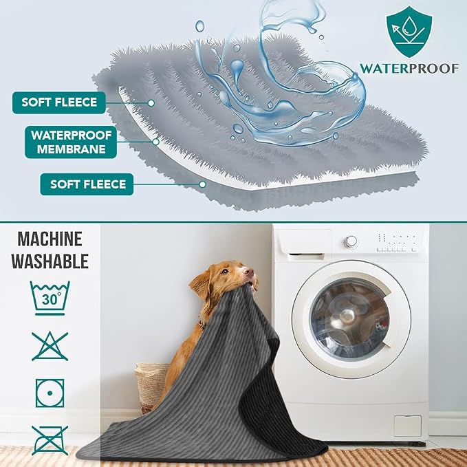PetAmi Waterproof Dog Blanket, Leakproof Pet Blanket for Small Medium Large Cats, Soft Plush Reversible Sofa Couch Cover Protector, Washable Puppy Throw for Bed Crate, 29x40 in, Black Grey