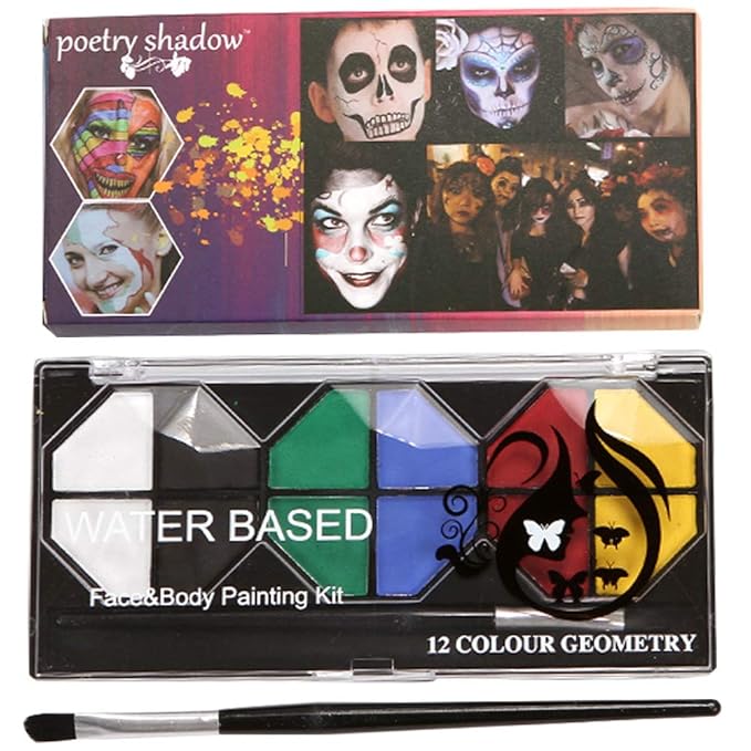 Face Paint, Body Paint Kit for Kids and Adults, Professional Painting Palette Water Based, 12 Vibrant Colors with Brushes, Hypoallergenic Safe Non-Toxic, Ideal for Halloween Party Festivals Costumes