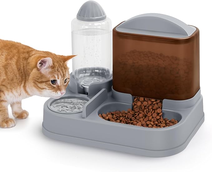 Yummy Sam Automatic Small Pet Feeder and Water Dispenser, 2 in 1 Gravity Cat Auto Pet Feeder and Waterer Set Feeder Dish for Small Medium Pets Dog Puppy Kitten (Brown·)