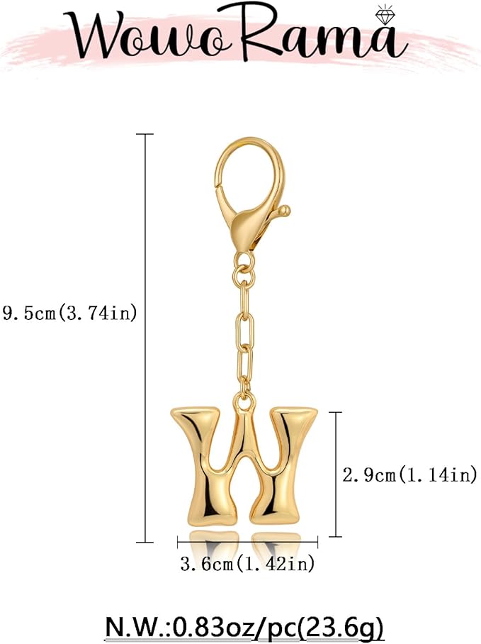 WOWORAMA Initial Letter Keychain for Women Chunky Gold Bubble Letter Bag Charm Purse Charm Personalized Keyrings Accessories