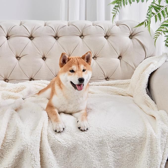 Dog Blankets for Small Dogs - Waterproof Cat Blanket Washable - Sherpa Fleece Puppy Blanket, Soft Plush Reversible Throw Protector for Bed Couch Car Sofa, 40"X50", Grey