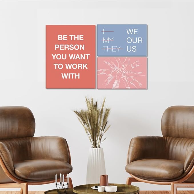 YEOION Motivational Office Wall Art,Inspirational Teamwork Wall Art for Office,Orange And Green Positive Teamwork Wall Decor for Workplace Set of 6