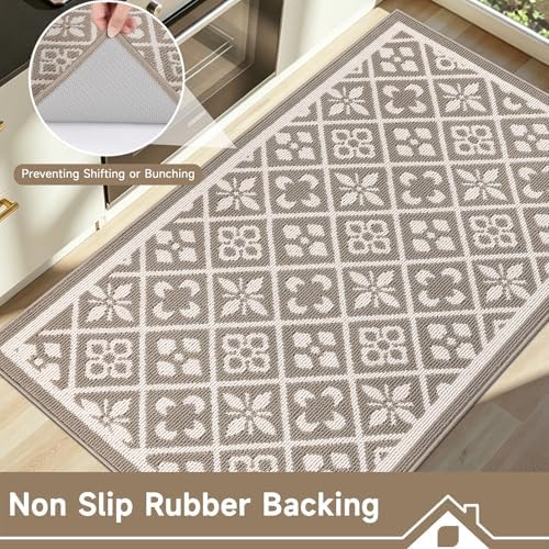 Ileading Indoor Door Mat 3x5ft, Absorbent Muddy Mats for Dogs, Low-Profile Entrance Large Welcome Mat with Non-Slip Rubber Backing, Washable Runner Carpet for Hallway,Entryway,Kitchen(Beige)
