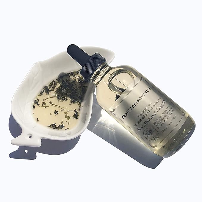 BEAUTE DE PROVENCE Lavender Multi-Use Oil for Face, Body and Hair - Organic Blend of Apricot, Vitamin E, Fractionated Coconut and Sweet Almond Oil Moisturizer for Dry Skin, Scalp and Nails - 4 Fl Oz