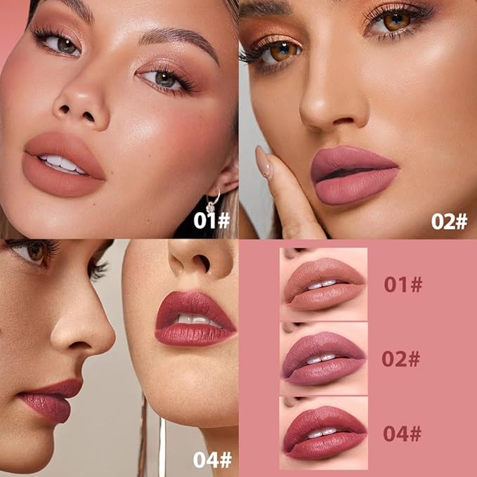 Matte Lipstick Crayon Set, Muted Nude Brown & Dusty Rose Mauve & Deep Rosewood – Waterproof Long Lasting Lip Liner Pencil, High Pigment Creamy Velvet Lipstick, Non-Drying Lip Color for Women, 01+02+04