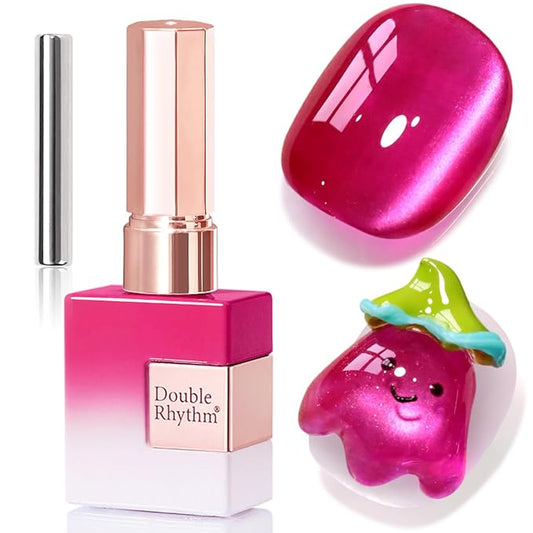 Double Rhythm 15ML Jelly Glass Cat Eye Gel Polish with Magnet Holographic Glitter Shimmer Translucent Sheer Color Salon Soak Off Magnetic Nail at Home (Magenta-MC1201)