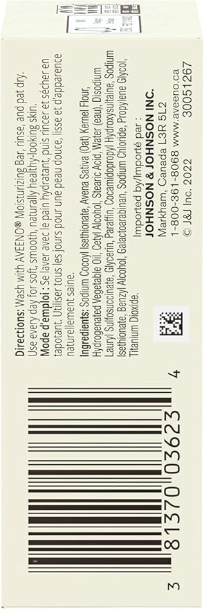 Aveeno Gentle Moisturizing Bar Facial Cleanser with Nourishing Oat for Dry Skin, Fragrance-free, Dye-Free, & Soap-Free, 3.5 oz (Pack of 6)