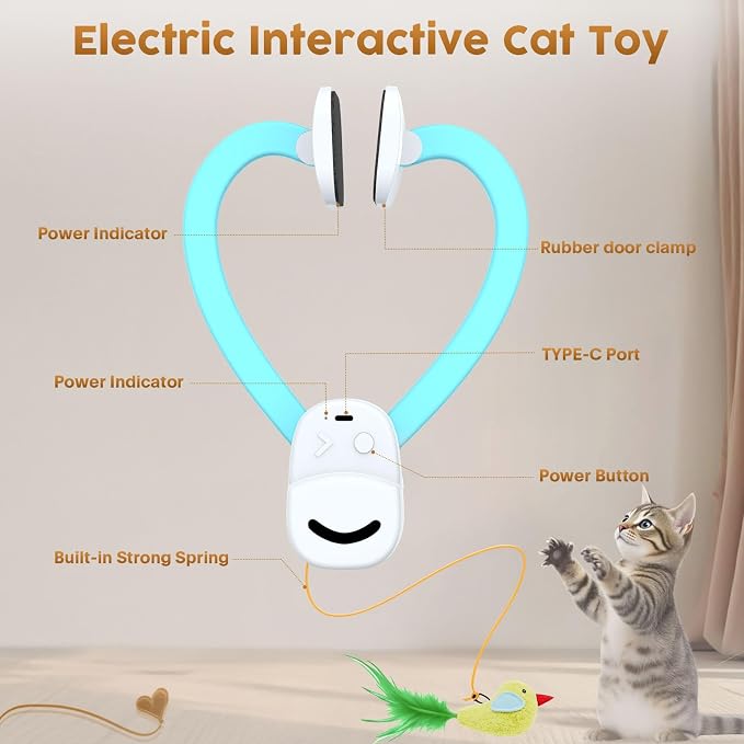 Interactive Cat Toys for Indoor Cats, Clip-On Automatic Flying Bird | USB Rechargeable Self-Play with Interchangeable Bird & Mouse Attachments for Bored Kittens and Adult Cats