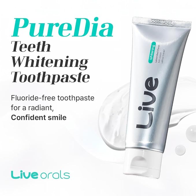 LiveOrals Puredia Whitening Toothpaste 80g – Fluoride-Free, Nano Hydroxyapatite & Hydrogen Peroxide, Sensitive Teeth, Enamel Strengthening, Natural Mint Gel