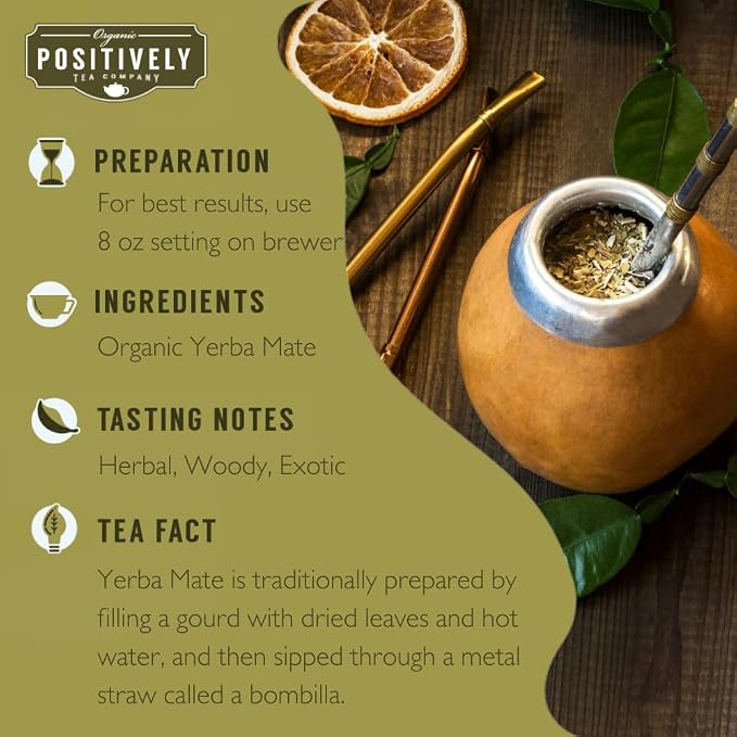 Organic Positively Tea Company, Yerba Mate Tea (Unsmoked), K-Cup Compatible, 24 Pods