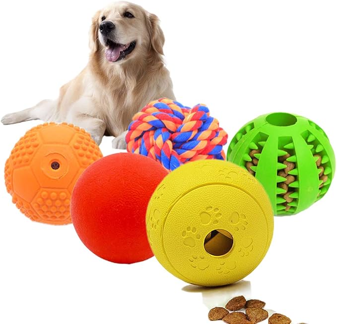 Volacopets 5 Different Functions Interactive Dog Toys, Puzzle Toys, Dog Balls for Medium Large Dogs, Dog Squeaky Balls, Food Treat Dispensing Toys