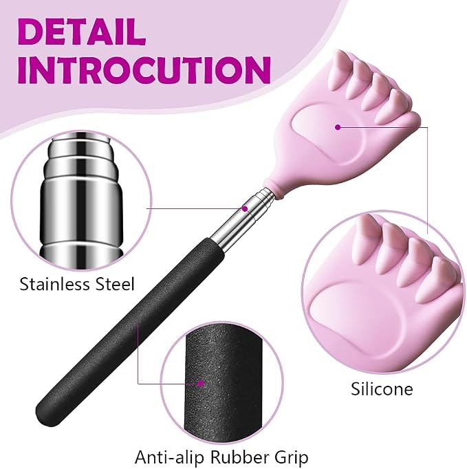 Back Scratcher Extendable Silicone Bear Claw Massager Tool Telescoping Stocking Stuffers for Itches Lotion Application Spa Men Women Kids Adults the Disabled Baby Purple