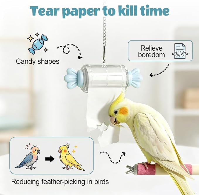 Bird Shredding Toys, Parrot Rolling Paper Play Toy with Hanging Chain, Interactive Chewing Accessory for Parakeet Cockatiel & Medium Parrot Cage Use