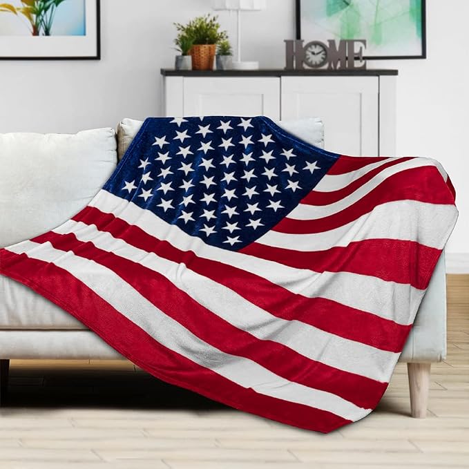 PAVILIA Patriotic Blanket - American National Flag Throw Blanket for Sofa Couch Bed, Soft Microfiber Fleece Reversible, USA Military Veteran July 4th Gift - 50 x 60 Inches