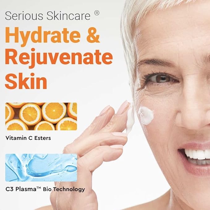 Serious Skincare - Vitamin C Broad Spectrum SPF 30 Sunscreen Moisturizer for Face, Hydrates Dry Skin, C3 Esters Anti-Aging Wrinkle Cream with Collagen, Radiant Skin, Daily Use, No White Cast 2 Fl. Oz.
