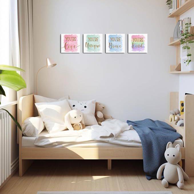 4 Pcs Watercolor Girls Room Decor Posters Wall Art, Girls Room Wall Decor | Posters for Teen Girl, Girl's Aesthetic Framed Posters Art Prints Artwork for Bedroom Rooms Playroom Decor 8 x 8 Inch