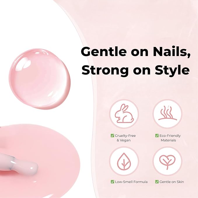 Jelly Gel Nail Polish - Sheer Translucent Semi-Transparent UV/LED Gel with Glossy Finish (Light Pink)
