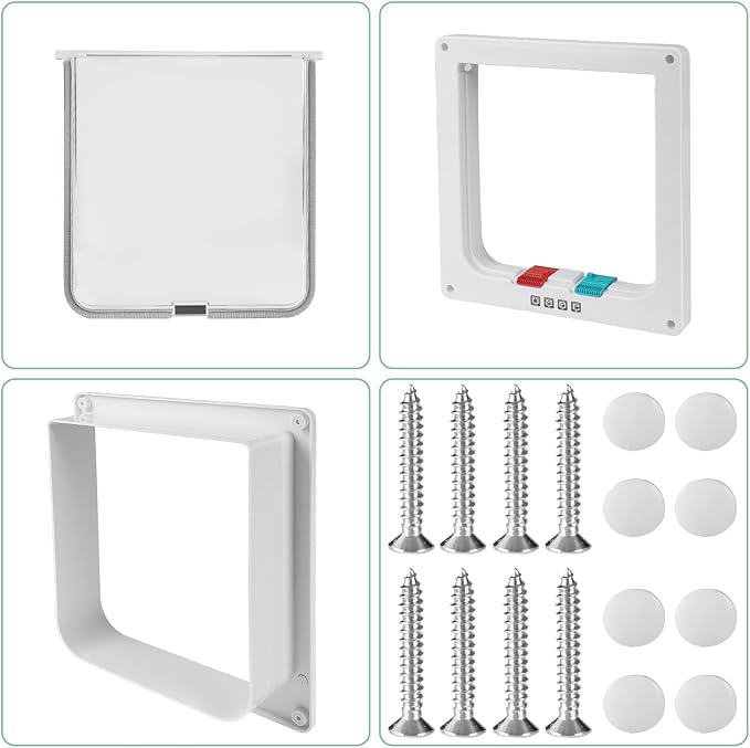 Cat Door for Interior/Exterior Doors and Walls (L) | 4-Way Locking Option, Weatherproof & Secure Cat Flap with Easy Installation Kit