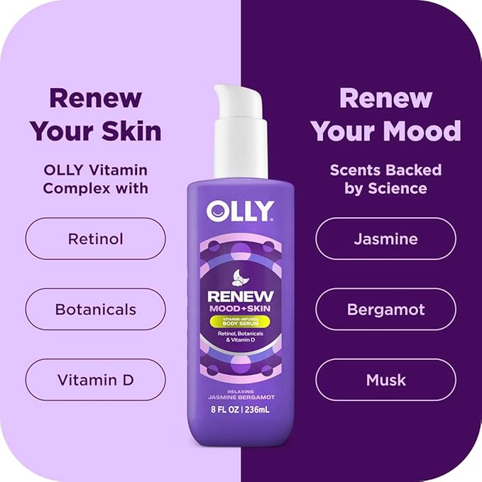 OLLY Vitamins Mini Body Serum & Body Wash Mixed Pack 4 Count Repairs Skin Barrier & Soothe Stress, TSA Approved