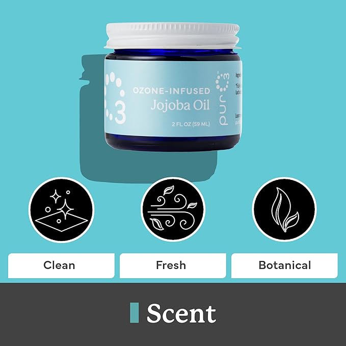 PurO3 Ozonated Jojoba Oil – Pure, Natural, Organic Skincare for Face & Body – Oxygenated Healing Lotion, Moisturizer & Beauty Cream in a Glass Jar – O3 Therapy Salve, 2 oz