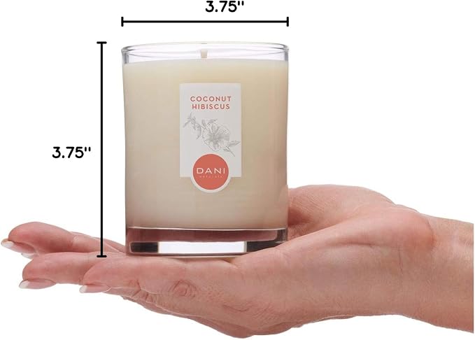 DANI Naturals Coconut Hibiscus 100% Soy Wax Candle, Non-Toxic, 7.5oz | Vegan, soy wax candle,Clean-burning with organic cotton wick,Tropical coconut hibiscus scent,Made in USA