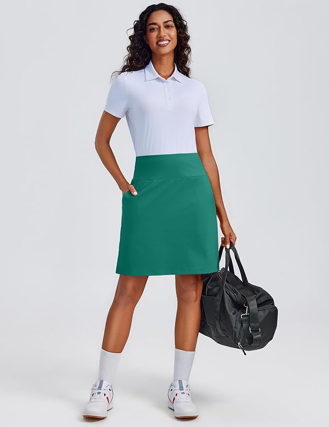 PINSPARK 20" Skorts for Woman Knee Length UPF 50+ Golf Skirts | 4 Pockets, Built-in Shorts, High Waisted, Split Hem, Silky-smooth, Moisture-wicking, for Golf Athletic Tennis Workout Casual