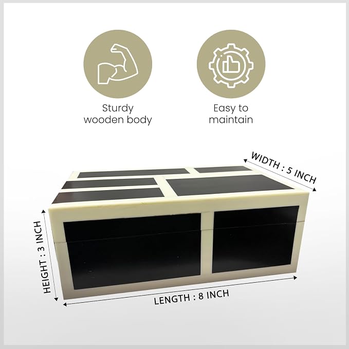 Perilla Home Decorative Wooden Storage Box Black and Off-White (8" l X 5" b X 3" h) Small Keepsake Jewelry Box, Gift Box for Decor Memory Boxs, Modern Art Fabric Storage Bin, Birthday Gift (Magnus)