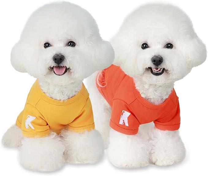 Koneseve Dog Shirts Soft Plain Solid T-Shirt Stretchy - Yellow & Orange 4XL | 2-Pack Breathable Cotton Clothes for Large Dogs, Easy Tee Pull-On Design, All-Season Cozy Daily Wear & Outdoor Free Moves