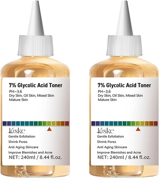 7% Glycolic Acid Face Exfoliating Toner for Clear Skin, Pore Minimizer, Radiant Complexion Enhancer, Daily Use Gentle Formula