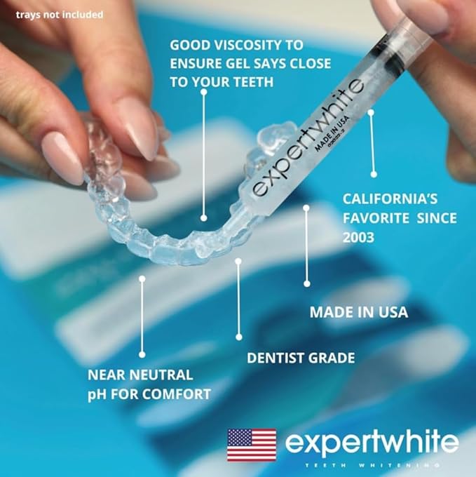 Expertwhite Teeth Whitening Gel Refills (6-gels). Made USA. 44 percent Carbamide Peroxide Tooth Bleaching Gel bleach For Invisalign style trays, Dental Grade Tooth Whitener. 6 syringes