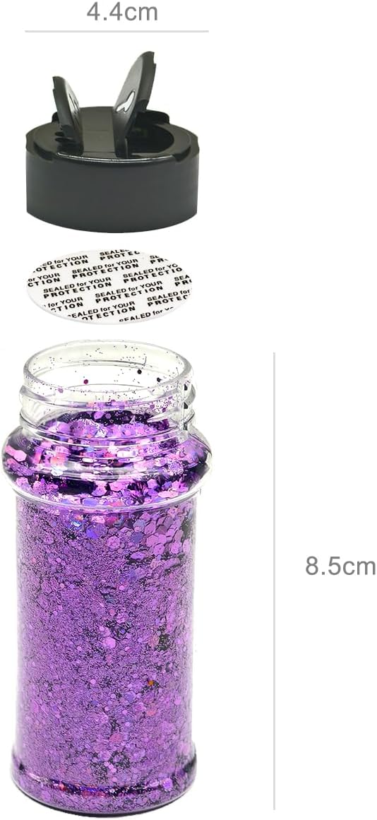 Grape - Light Purple - Craft Glitter - 2oz Glitter Shaker Bright Colorful Holographic Mix Chunky Body Glitter Bulk Wholesale 24 Colors in Shaker Cosmetic Glitter - EBLB802