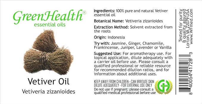 GreenHealth Essential Oil 15 ml – 100% Pure Essential Oil (Vetiver)