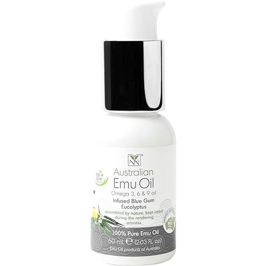 Y Not Natural Pure Emu Oil - Organic Moisture for Face, Body, Hair, Scalp & Nails - Rich in Omega 3-6-9, Vitamins & Essential Minerals - Australian Emu Oil (60ml) 2.03 fl oz - Blue Gum Eucalyptus
