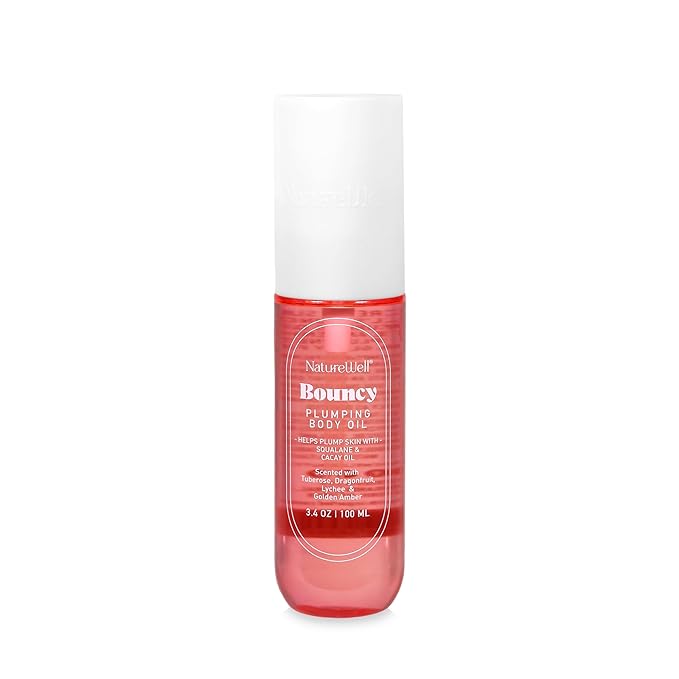 NATURE WELL Bouncy Plumping Body Oil, Fast-Absorbing Formula Designed to Support Skin Elasticity, Smoothness, & Bounce, Scented with Tuberose, Dragonfruit, Lychee & Golden Amber, 3.4 Oz