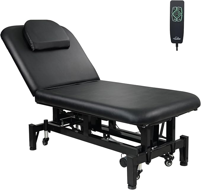 OmySalon 2 Motors Electric Lift Massage Table, Heavy Duty Treatment Bed, Adjustable Height & Backrest Facial Bed for Professional Physical Therapy, Medical Spa, Esthetician, Treatment, Salon (Black)