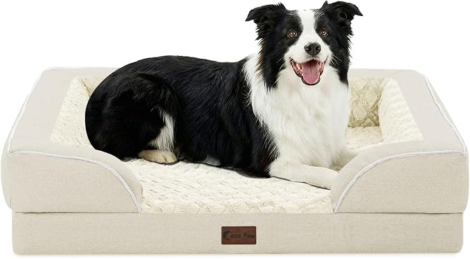 Waterproof Orthopedic Dog Bed for Medium Dogs, 35x22in, Beige | Orthopedic Foam Eases Joint Pressure, Bolsters Supports Head And Neck, Washable Pet Beds, Removable Cover, Non-Slip Bottom