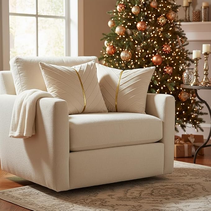 Velvet Throw Pillow Covers 20x20 inch Pack of 2 Gold Decor Cream | Soft Solid Pillow Covers,Modern Luxury Home Decor,for Couch Chair Sofa Bedroom Livingroom,Hidden Zipper,Ideal Gift,Easy Care