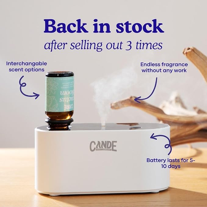 CE CRAFT Waterless Travel Diffuser Gift Set - Rechargeable Diffuser for Aromatherapy - Includes 3 Fragrance Oils - Fragrance Dispenser for Office and Home - Floral, White