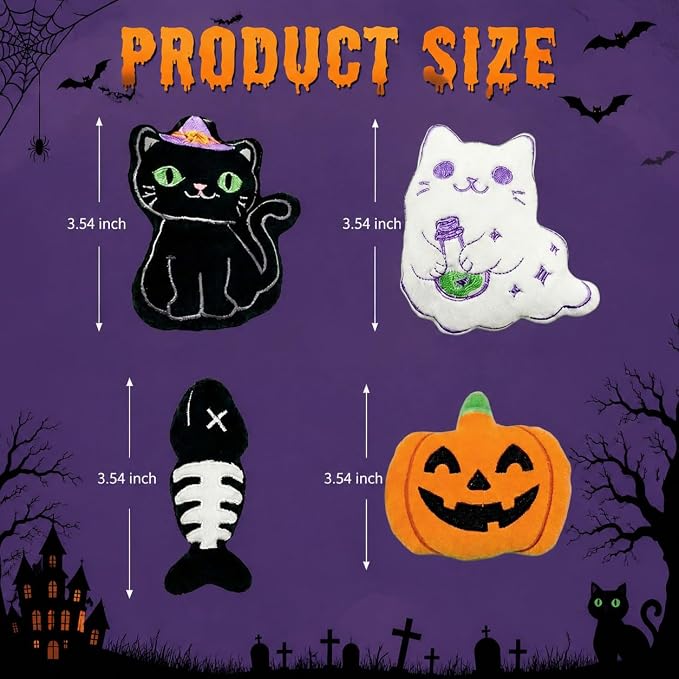 Halloween Cat Toys, 4 Pack Catnip Crinkle Toys for Indoor Cats